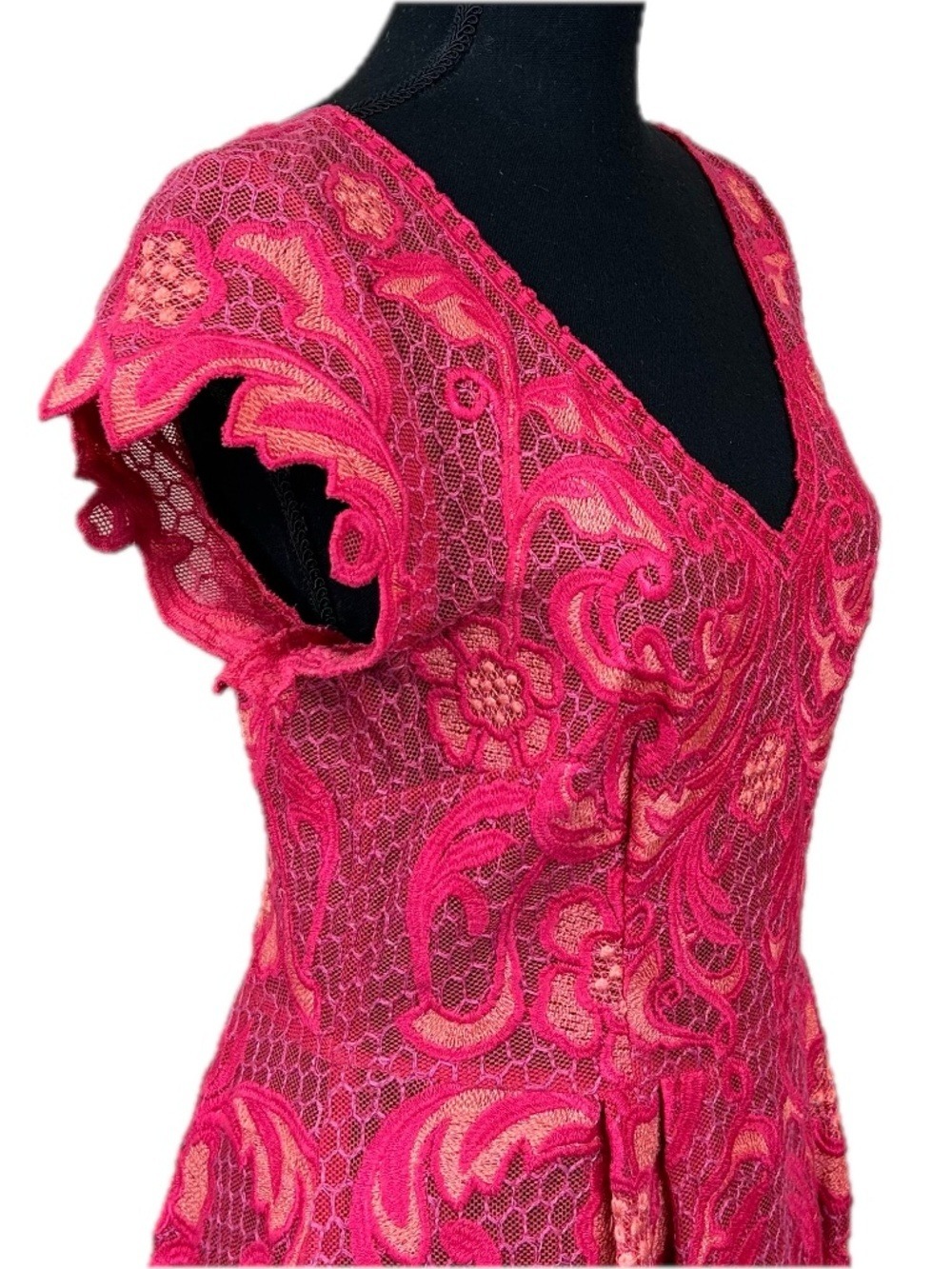 Yoana Baraschi for Anthropologie Pink Lace Cocktail Dress Size 4 - Picture 3 of 11